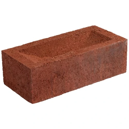 Marshalls Red Edmonton frogged facing brick, red brick with a recessed frog on its top face, on a white background
